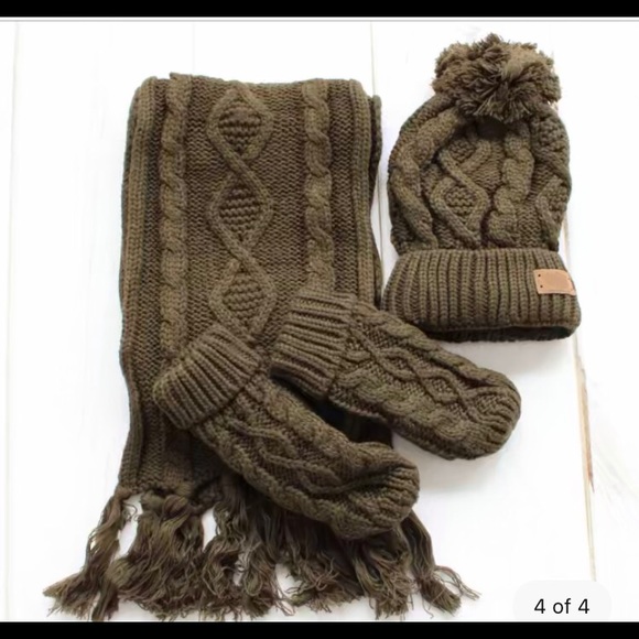 Angrala and William Accessories - NWT Olive Green Beanie, scarf, and glove set